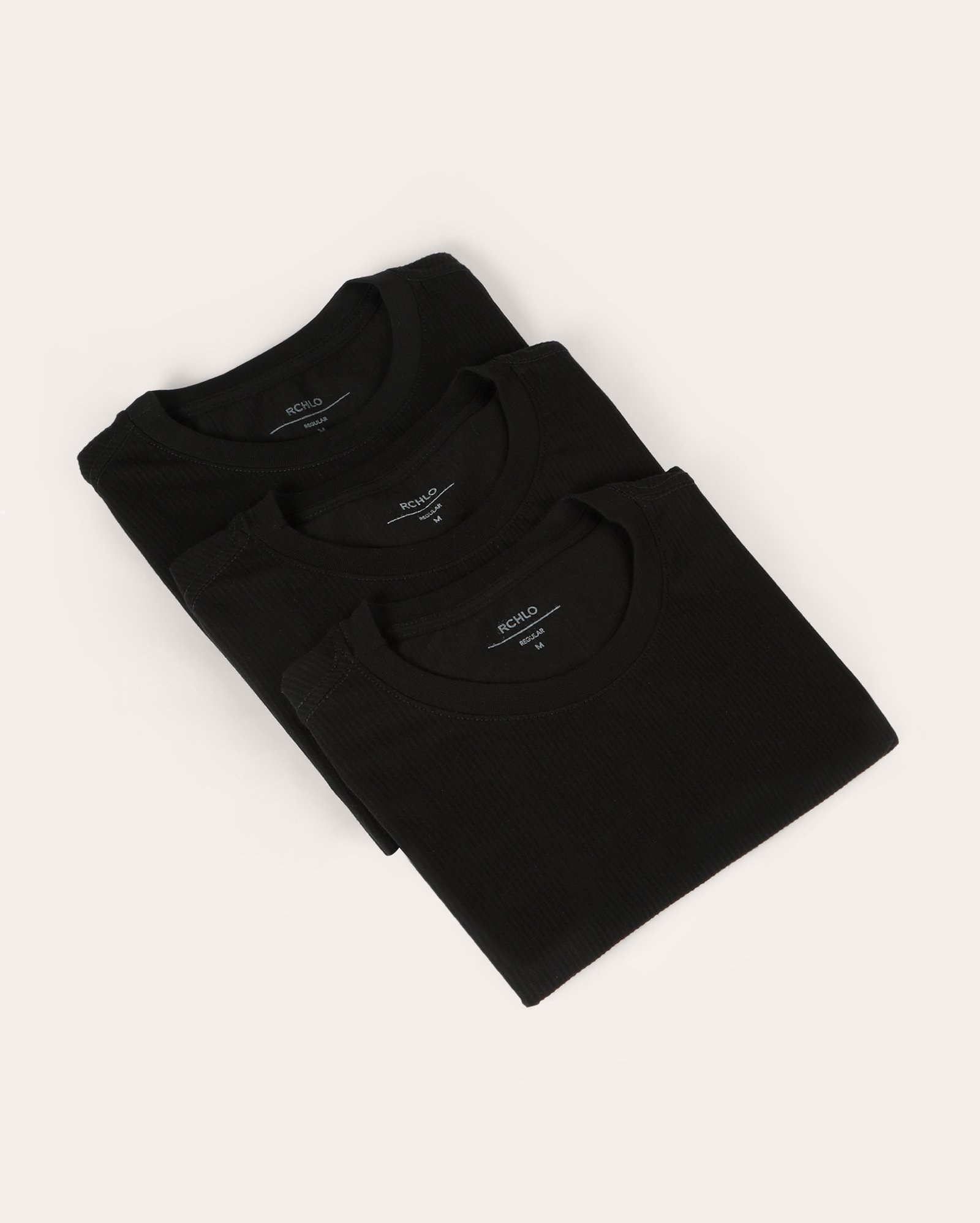 Kit camiseta masculina 3 peças canelada - preta