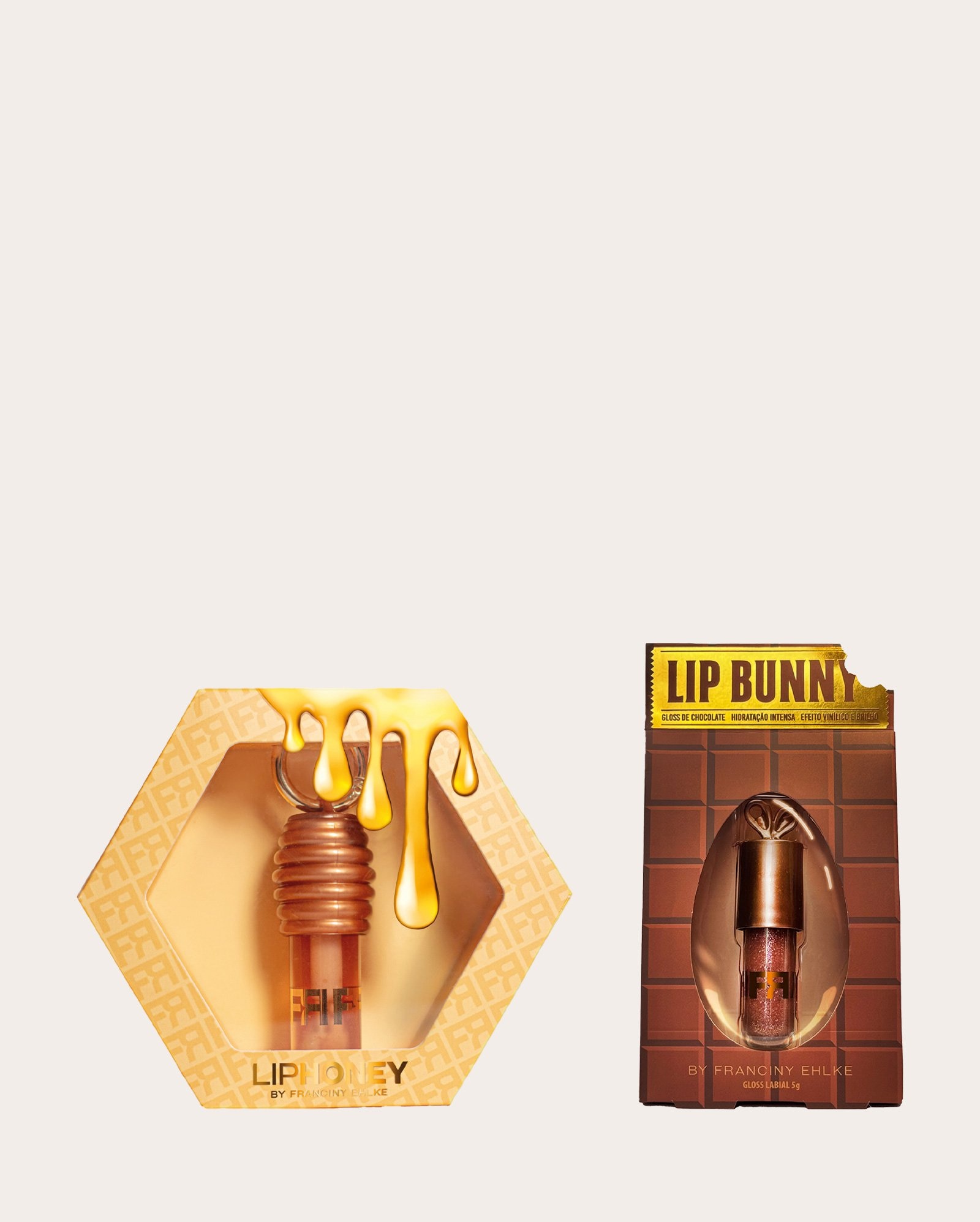 Kit gloss labial 2 itens Lip Bunny chocolate e Lip Honey âmbar 5g cada | Fran by Franciny Ehlke