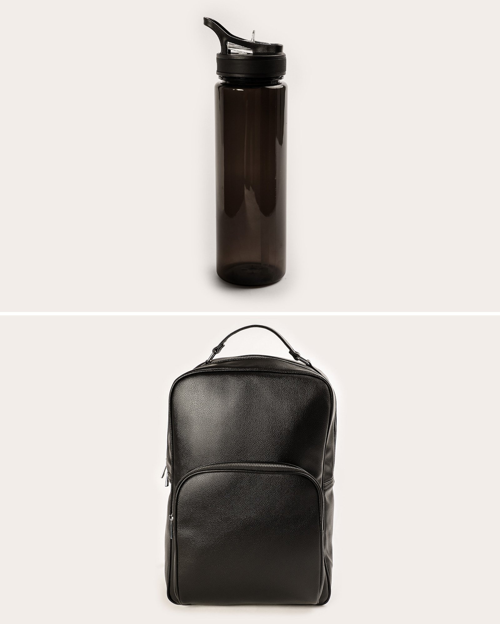 Kit garrafa squeeze com canudo 700ml preta Accessori + mochila de costas masculina poliuretano preta Pool