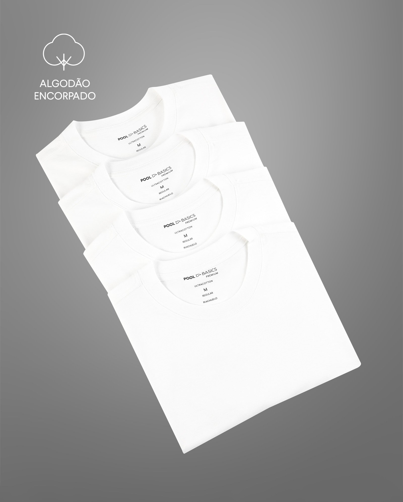 Kit camiseta masculina 4 peças algodão Tech UltraCotton branca