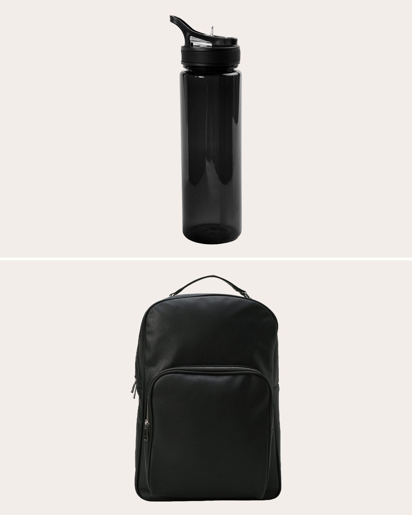 Kit garrafa squeeze com canudo 700ml preta Accessori + mochila de costas masculina com bolso preta