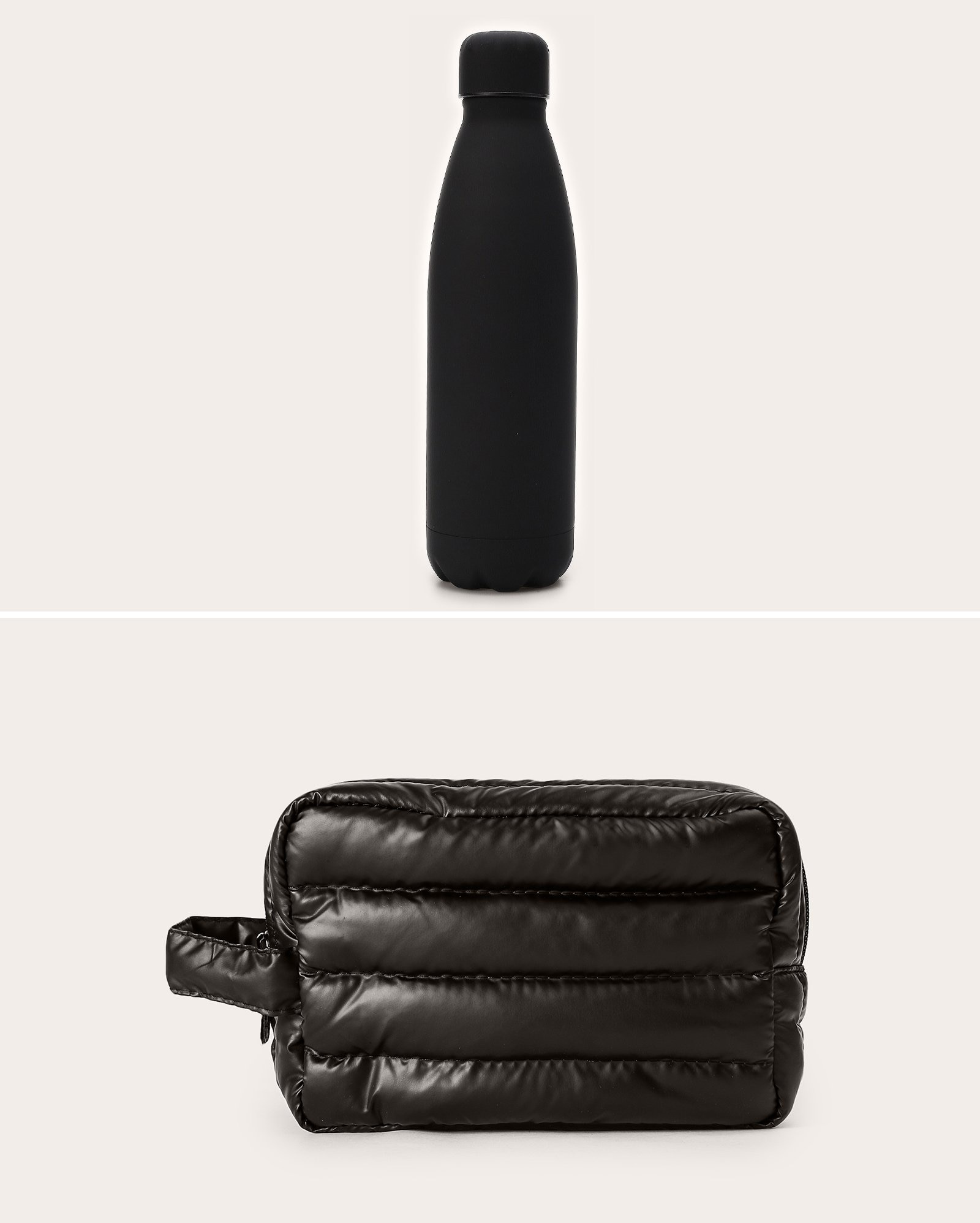 Kit garrafa squeeze 720ml + necessaire em relevo preta