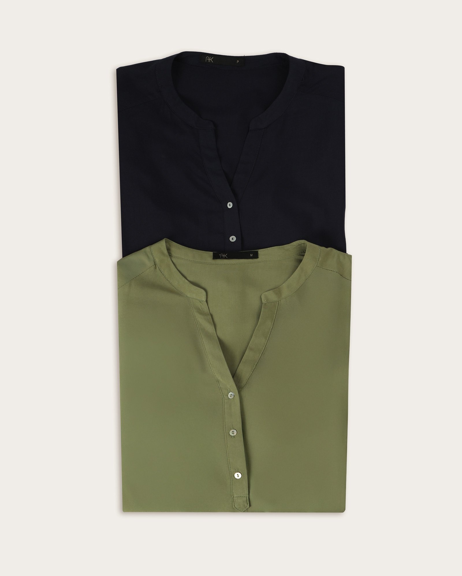 Kit camisa feminina 2 peças Hana em viscose com laço multicor