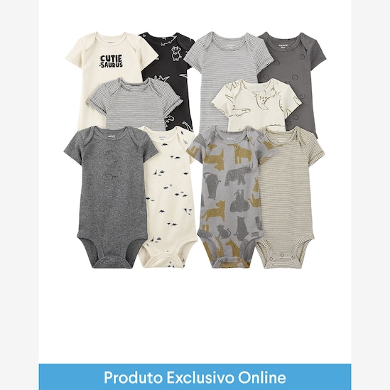 Enxoval bebê body 10 peças manga curta listras multicor | Carter's
