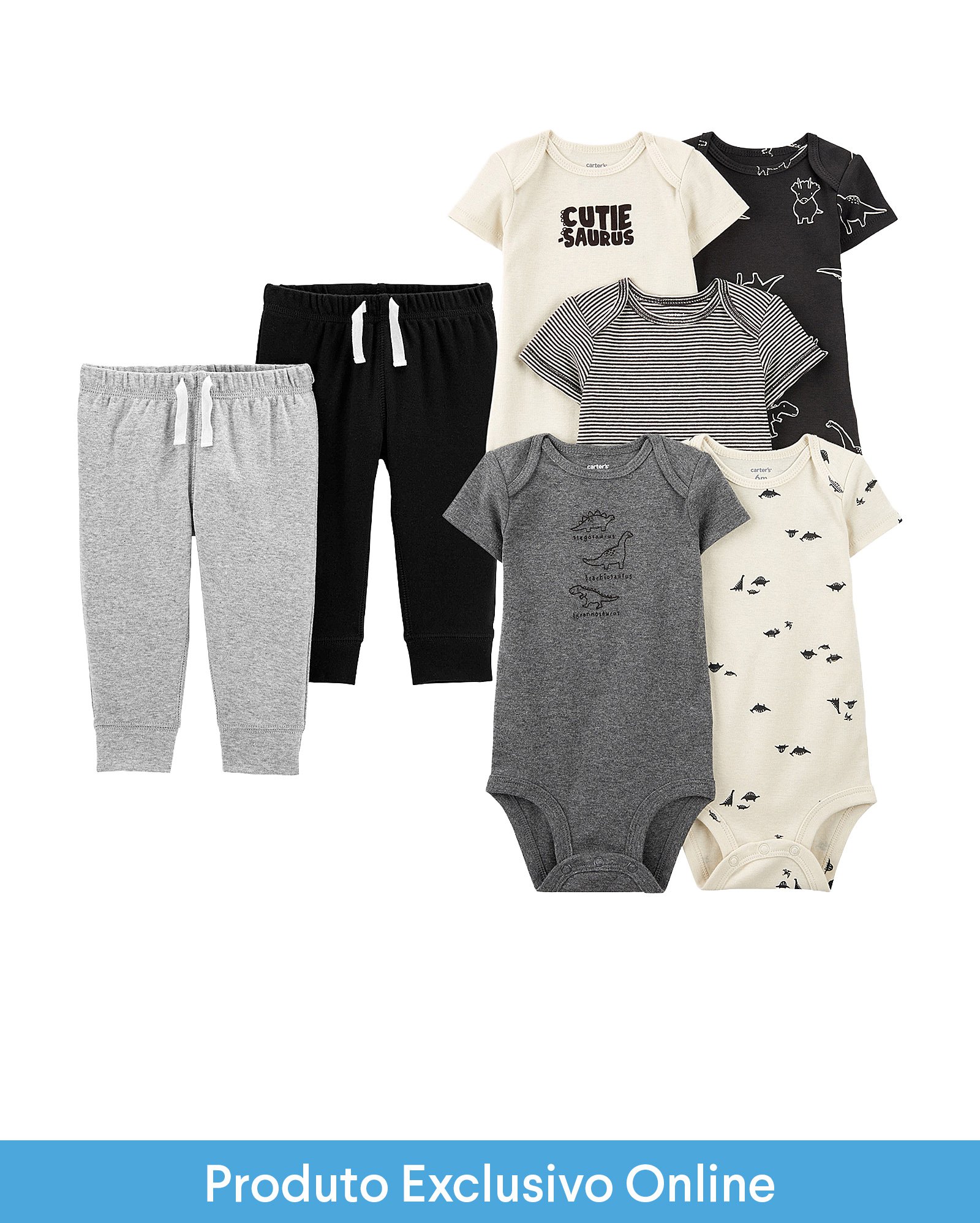 Enxoval bebê body 5 peças + calça 2 peças cós de elástico multicor | Carter's