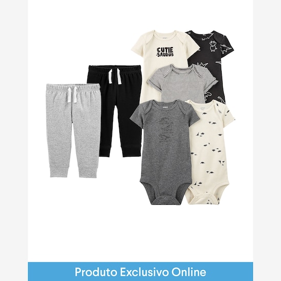 Enxoval bebê body 5 peças + calça 2 peças cós de elástico multicor | Carter's