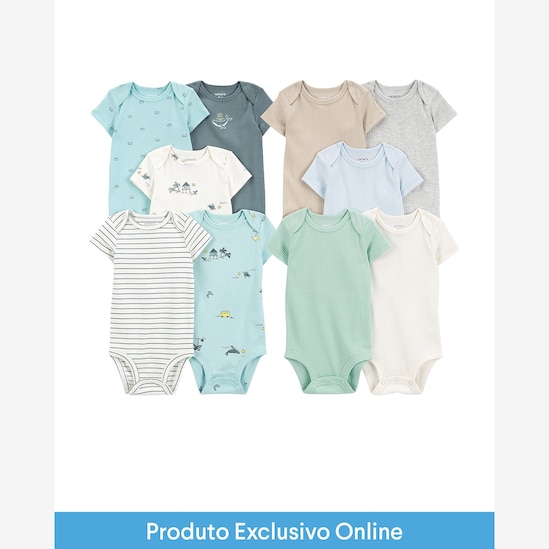 Enxoval bebê body 10 peças canelado estampado - multicor | Carter's