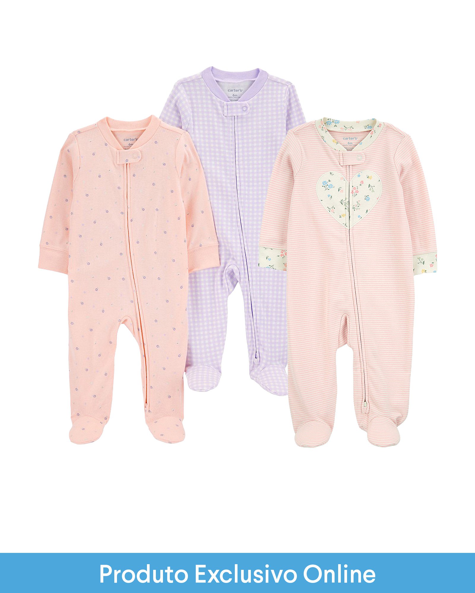 Enxoval bebê macacão 3 peças xadrez floral com pezinho - multicor | Carter's