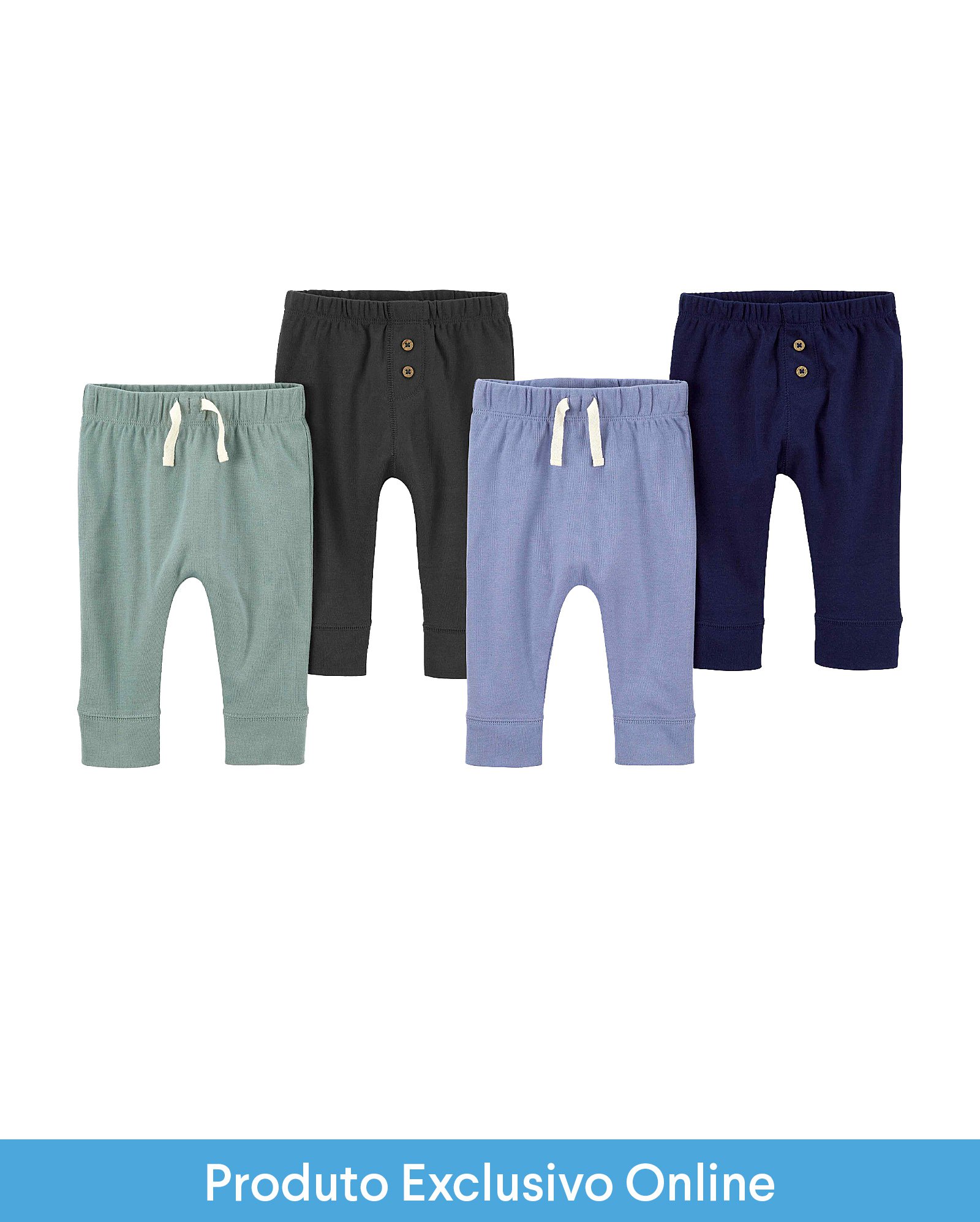 Enxoval bebê calça 4 peças cós elástico e botão - multicor | Carter's