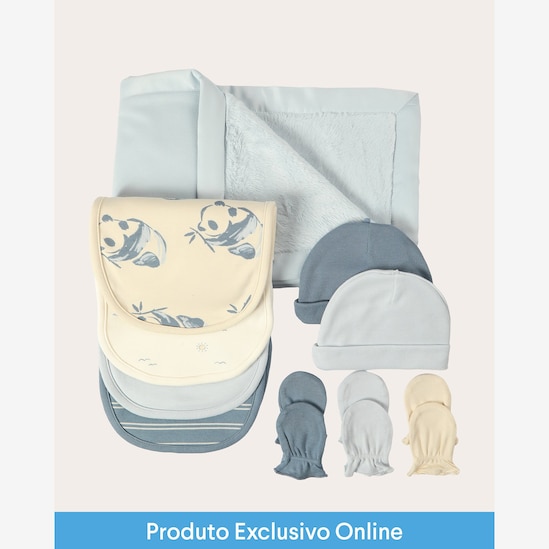Enxoval bebê cobertor peluciado + kit paninho 4 peças + kit touca 2 peças + kit luva 3 pares + caixa de presente M multicor | Carter's