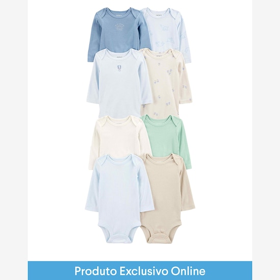 Enxoval bebê body 8 peças manga longa - multicor | Carter's