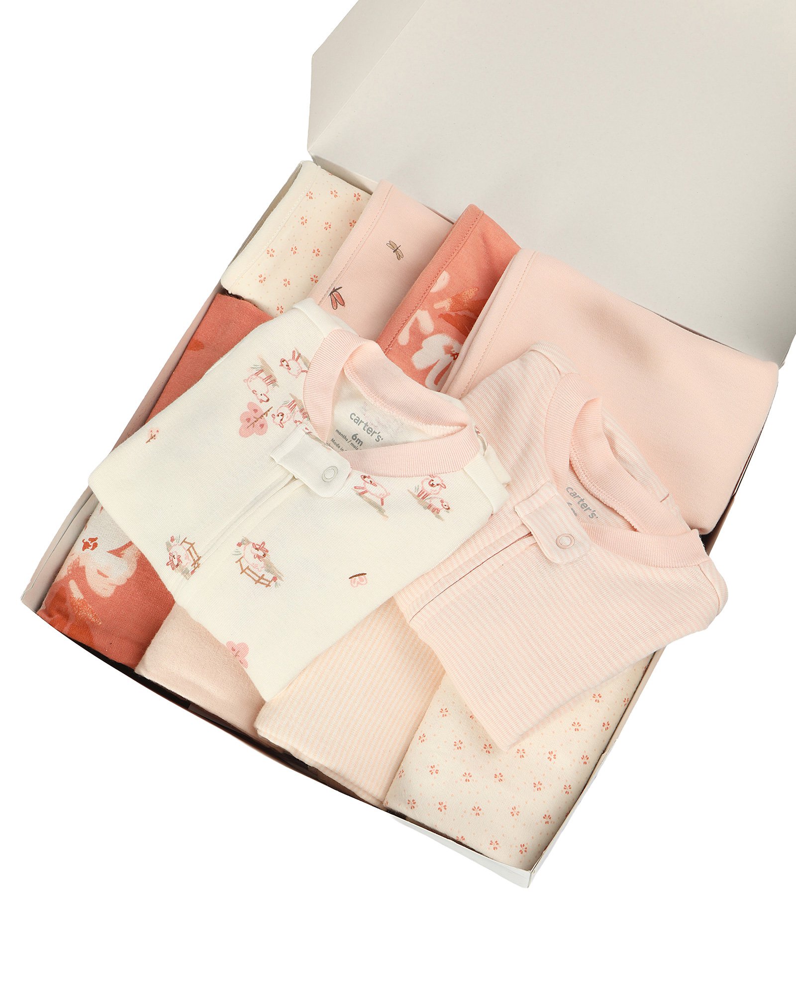 Enxoval bebê macacão 2 peças + kit paninho 4 peças + kit cueiro 4 peças + caixa de presente M - multicor | Carter's