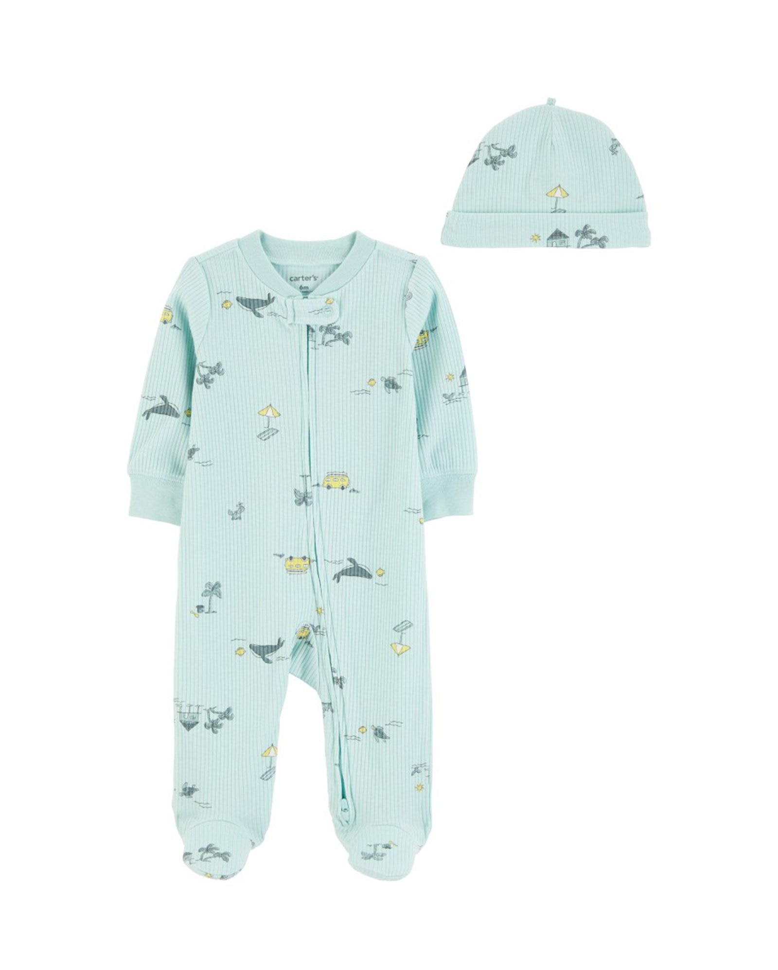 Enxoval bebê macacão 2 peças com touca limão e praia - azul | Carter's