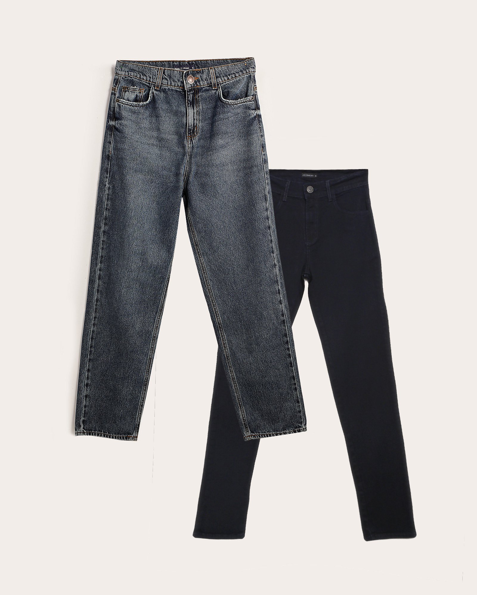 Kit calça jeans juvenil 2 peças loose e skinny multicor