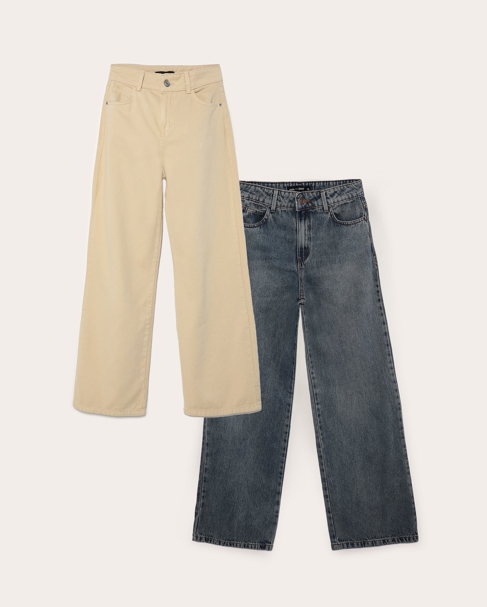 Kit calça jeans juvenil 2 peças wide leg multicor