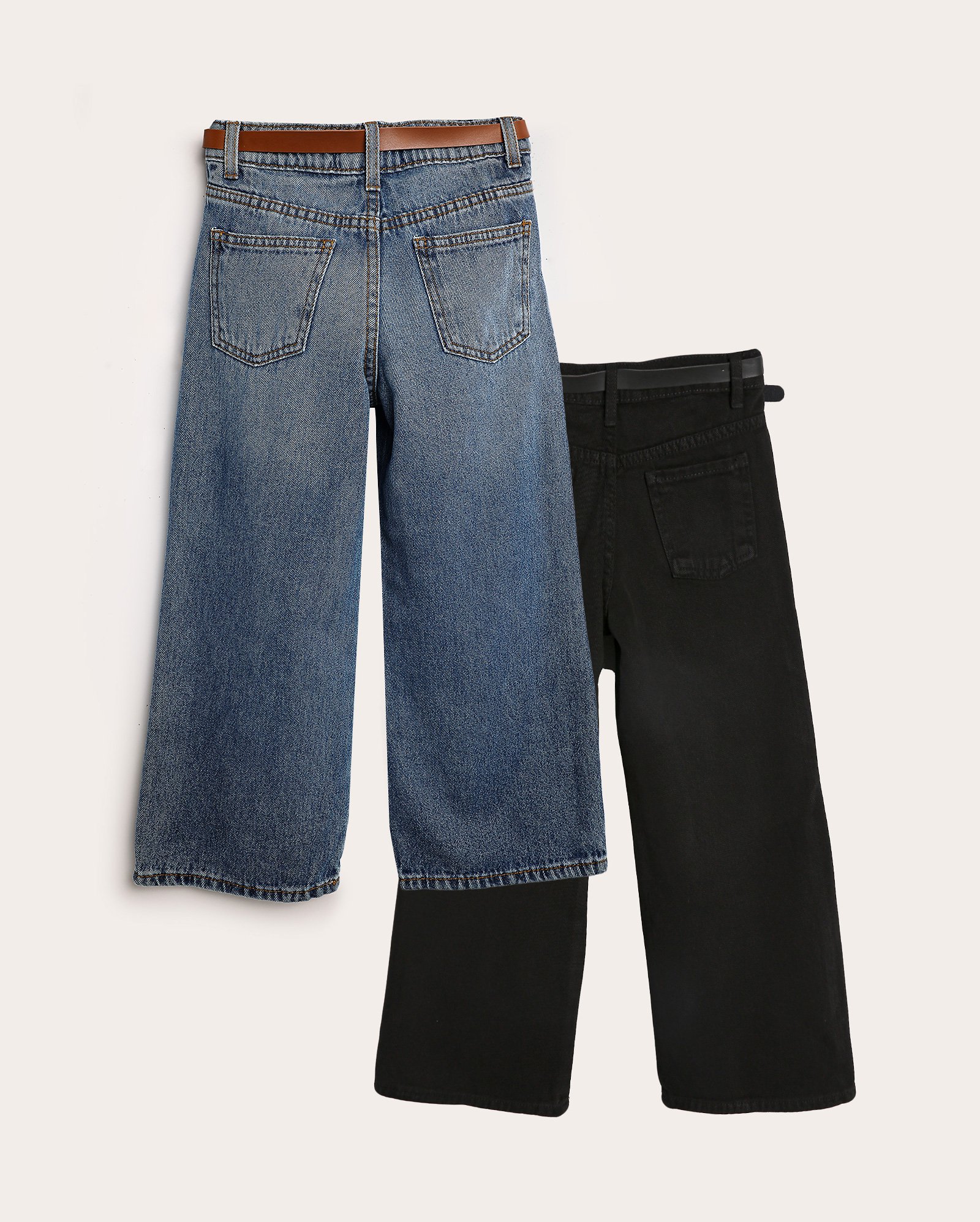 Kit calça jeans infantil 2 peças wide leg com cinto 4-10A multicor