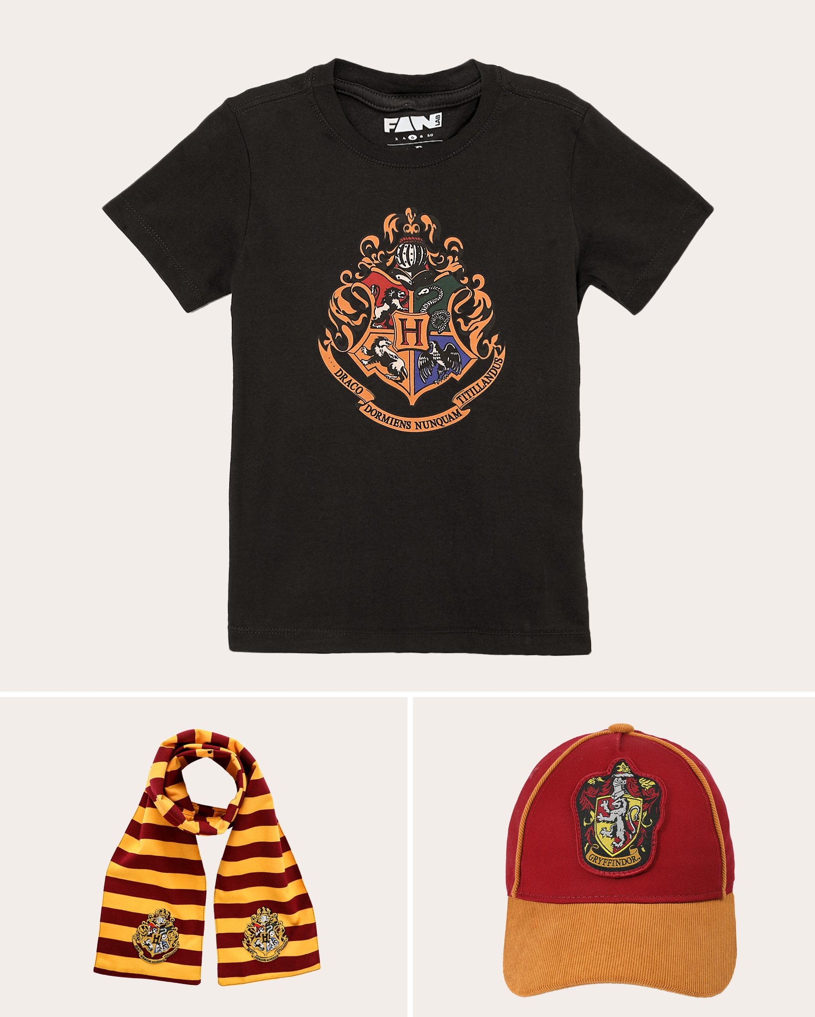 Kit camiseta 2-10A + boné infantil Harry Potter Grifinória multicor | FANLAB