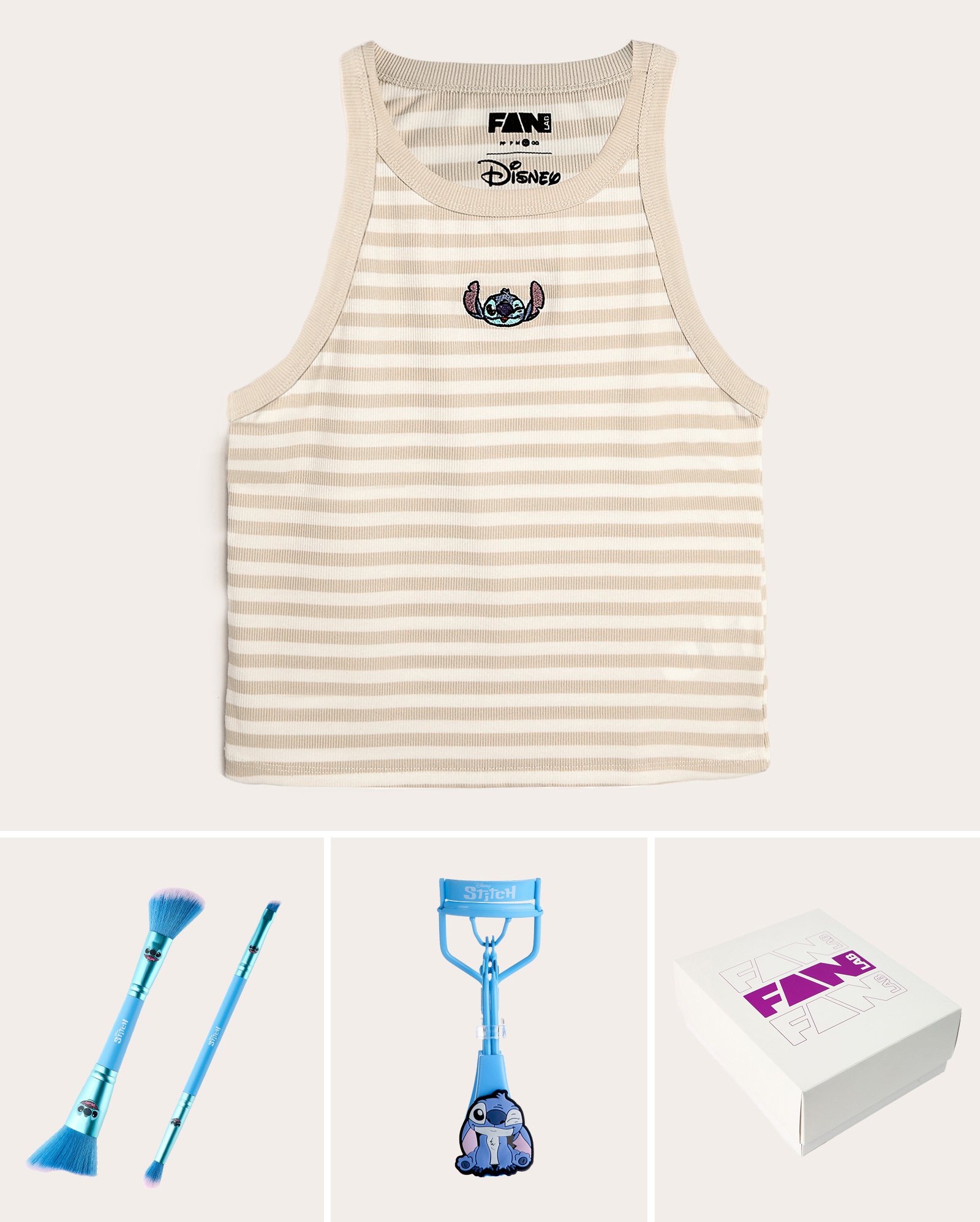 Kit regata feminina + pincel para a face + pincel para os olhos + modelador de cílios Stitch + caixa de presente multicor | FANLAB