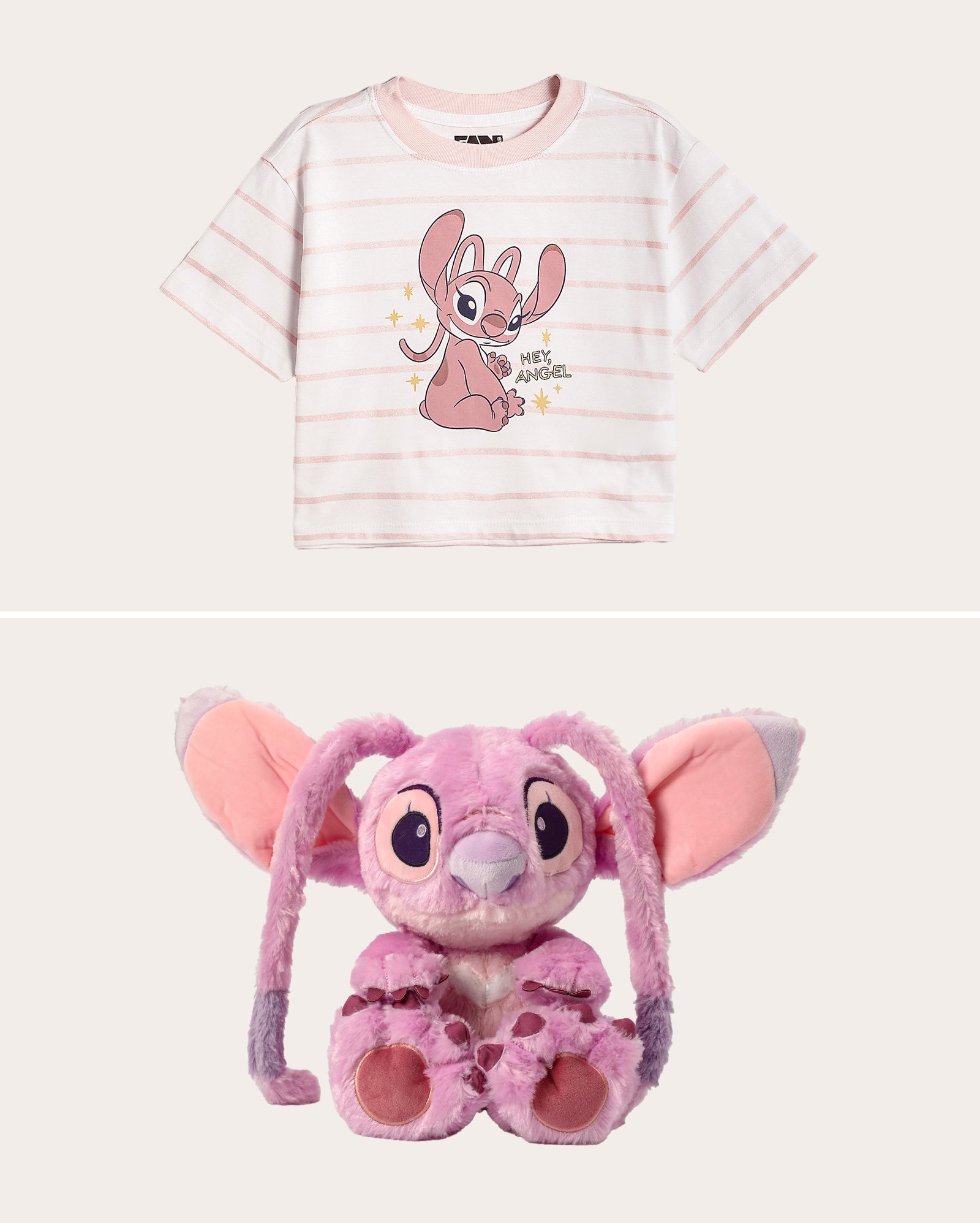 Kit camiseta boxy 2-8A + boneco de pelúcia Stitch Angel multicor | FANLAB