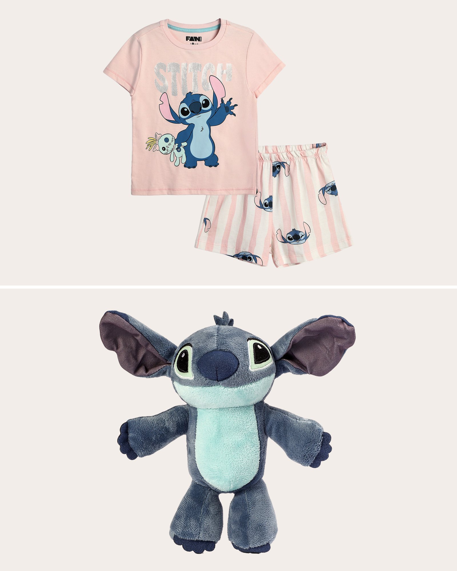 Kit pijama curto infantil 4-10A + boneco pelúcia Stitch multicor | FANLAB