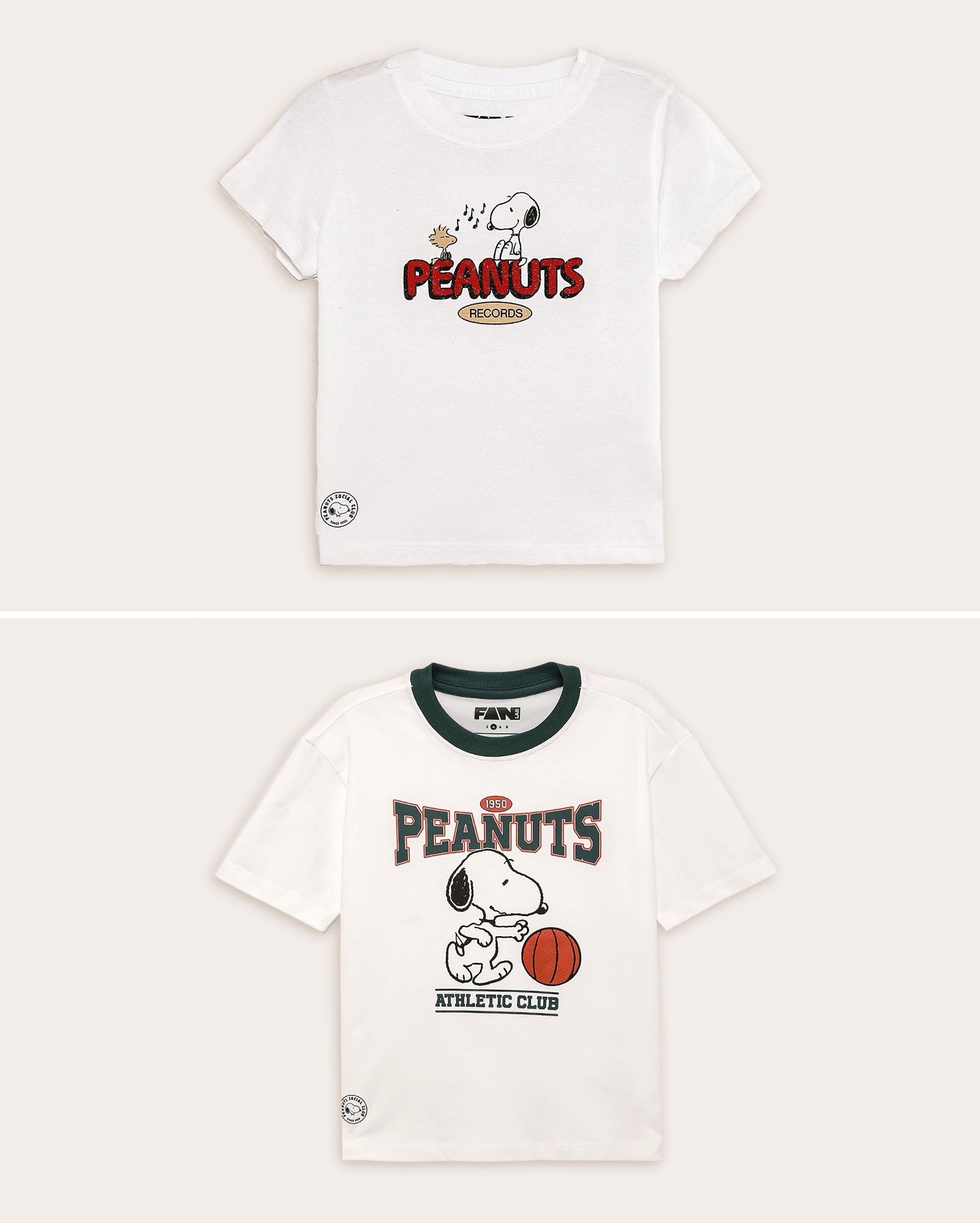 Kit camiseta infantil 2 peças Snoopy 2-8A branca | FANLAB
