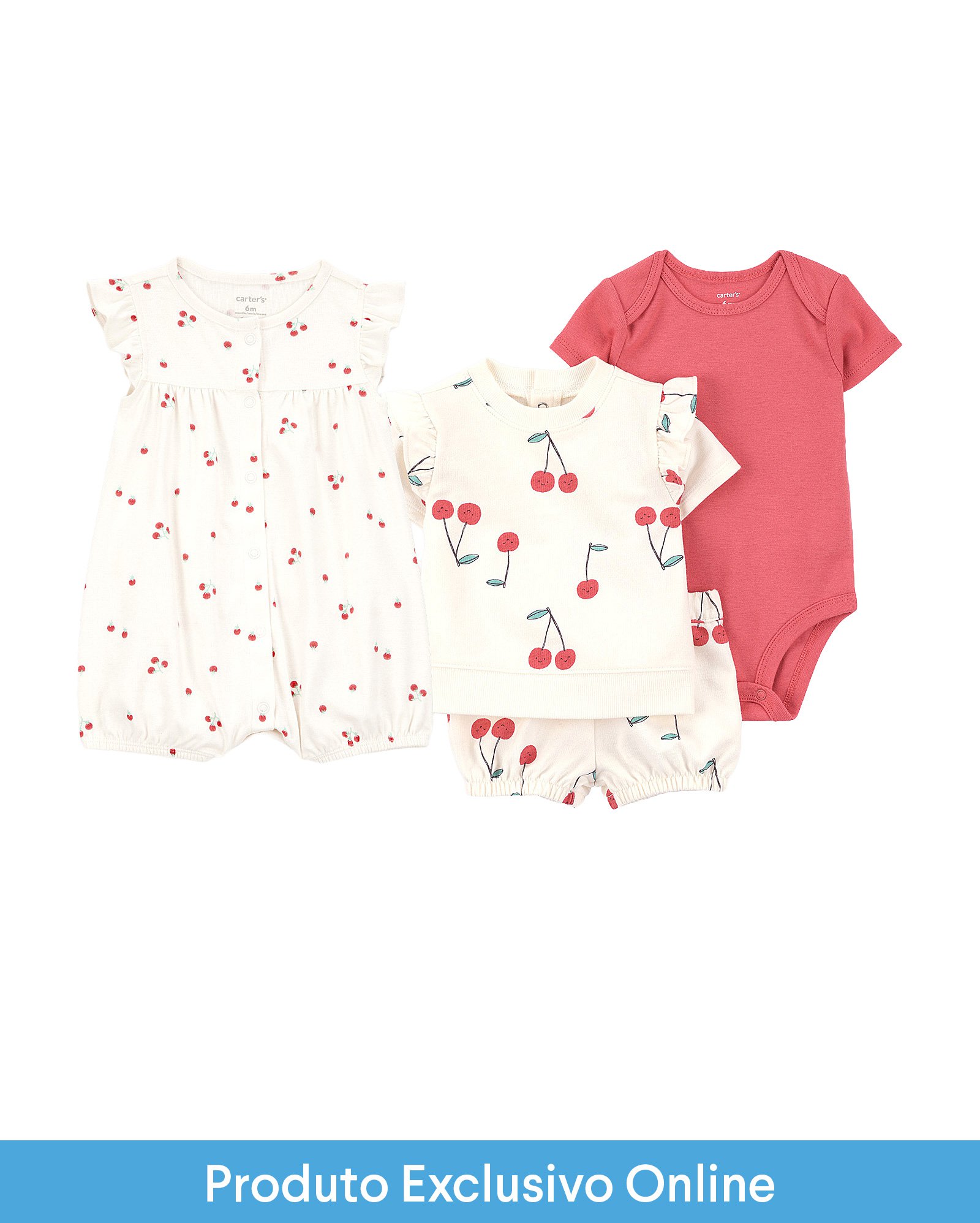Enxoval bebê conjunto curto 3 peças + macaquinho cerejas - multicor | Carter's