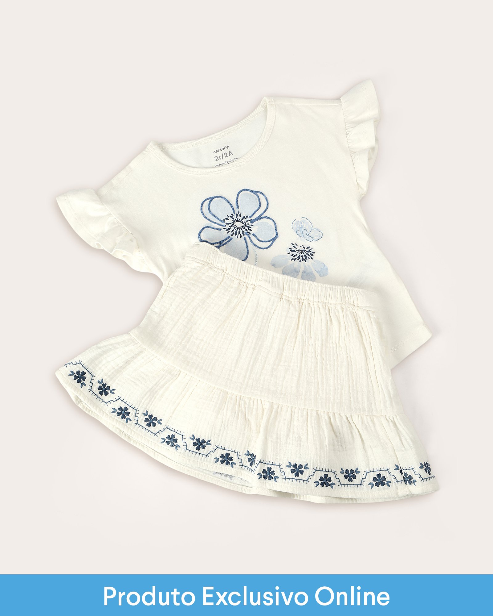 Enxoval infantil conjunto curto 2 peças bordado floral + caixa de presente M multicor | Carter's