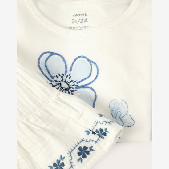 Enxoval infantil conjunto curto 2 peças bordado floral + caixa de presente M multicor | Carter's