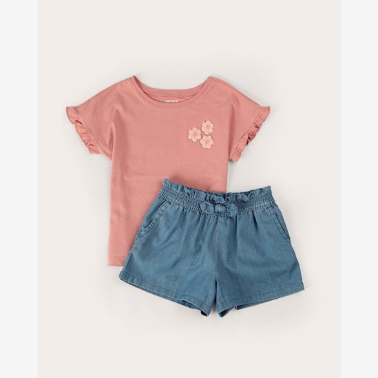 Enxoval infantil conjunto curto 2 peças floral com laço + caixa de presente M multicor | Carter's