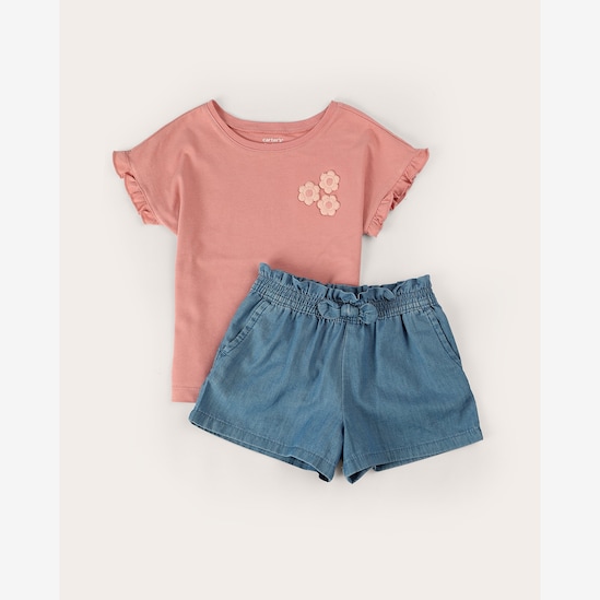 Enxoval infantil conjunto curto 2 peças floral com laço + caixa de presente M multicor | Carter's