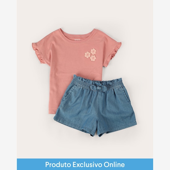 Enxoval infantil conjunto curto 2 peças floral com laço + caixa de presente M multicor | Carter's
