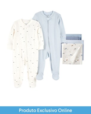 Enxoval bebê macacão 2 peças com pezinho + kit cueiro 4 peças paisagens - multicor | Carter's