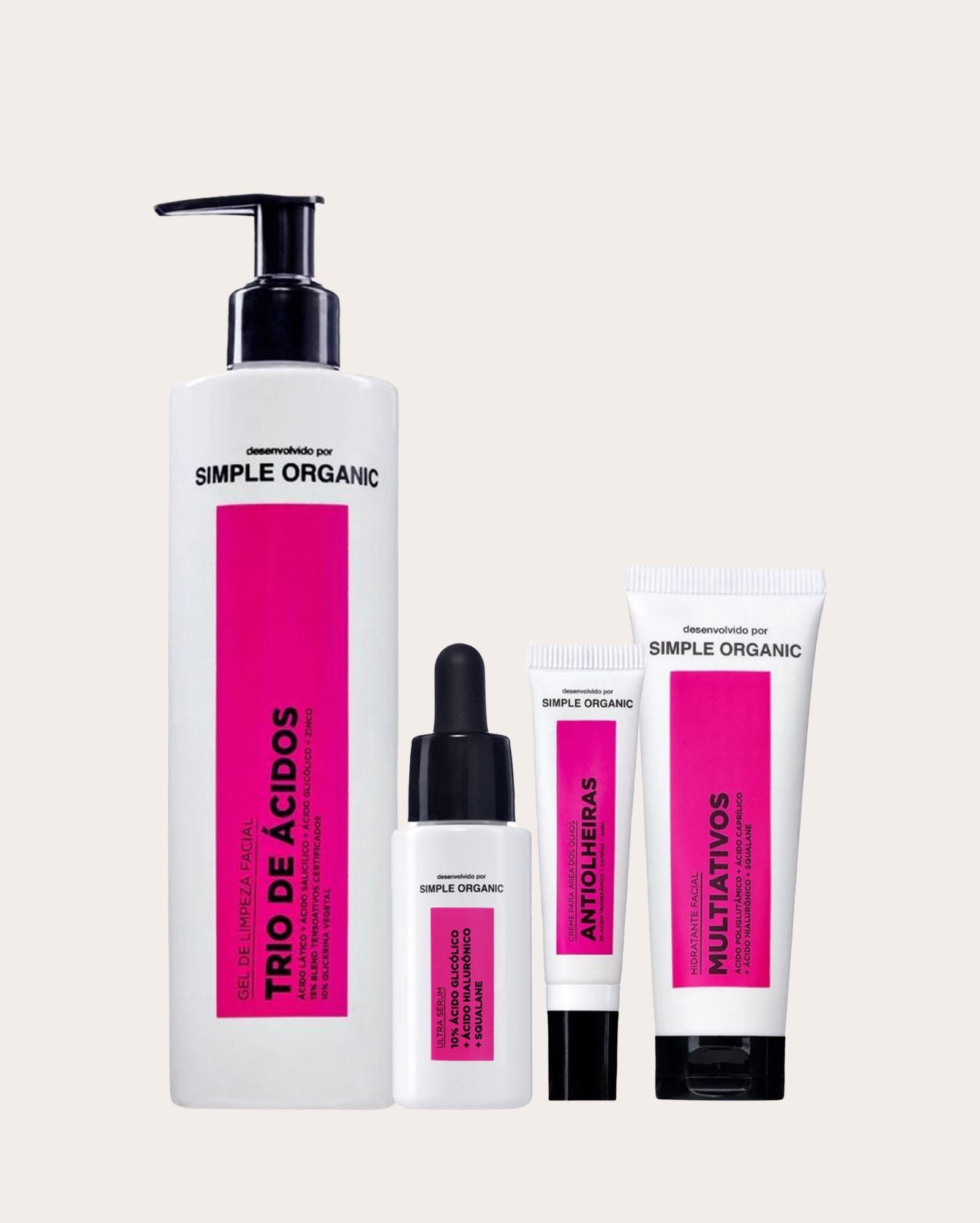 Kit gel de limpeza facial 350g + ultra sérum 30ml + hidratante multiativos 50g + creme para os olhos 15ml | Simple Organic