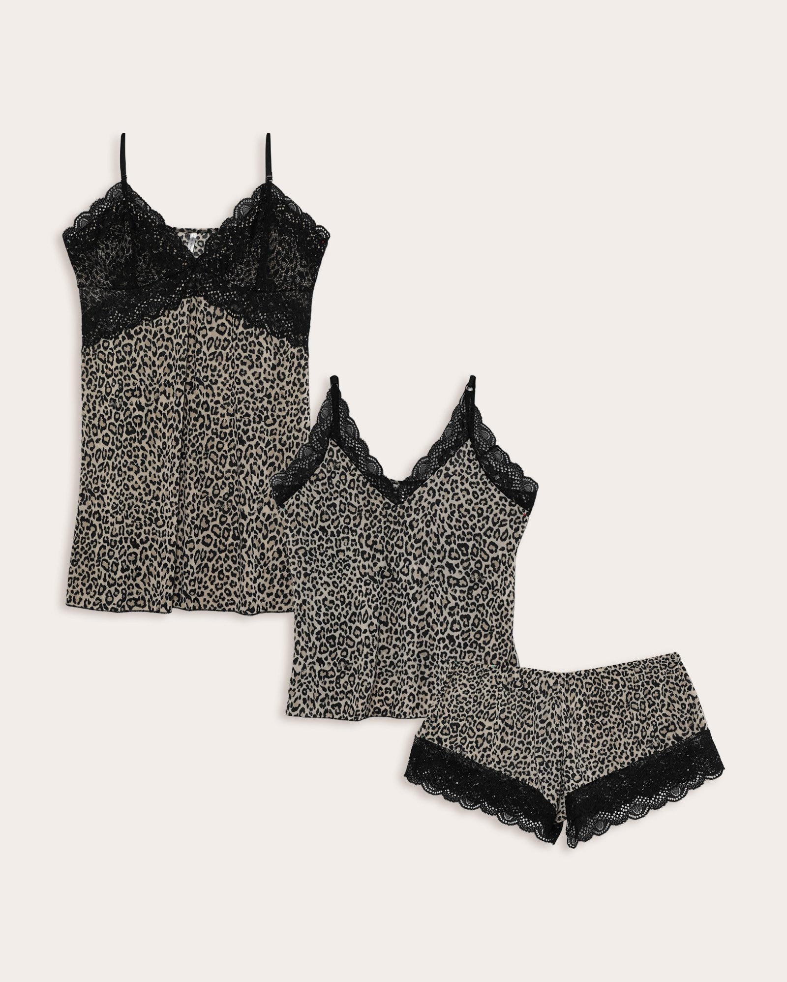 Kit short doll + camisola onça rendada - bege