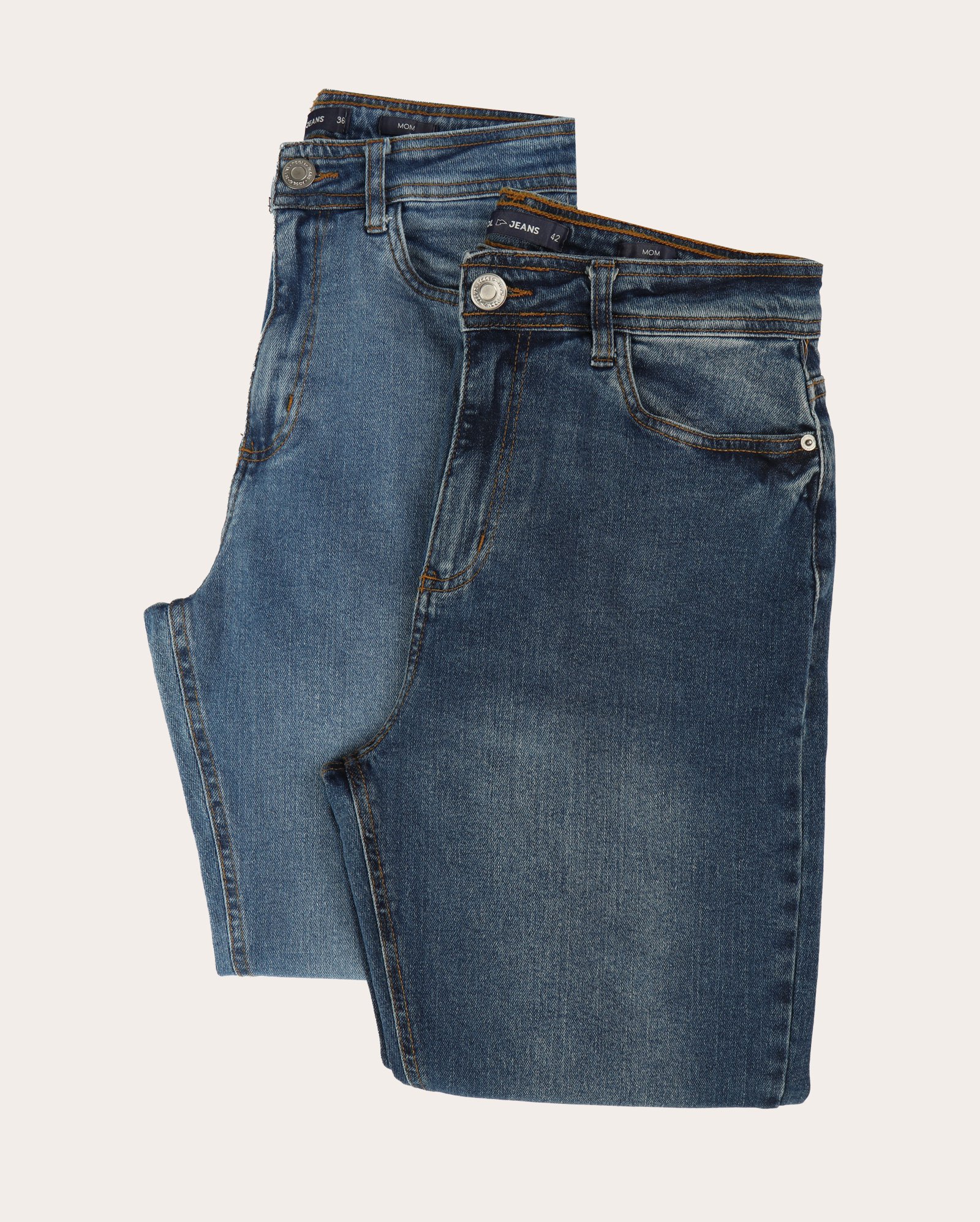Kit calça jeans feminina 2 peças mom cintura média estonada - multicor | Pool Jeans