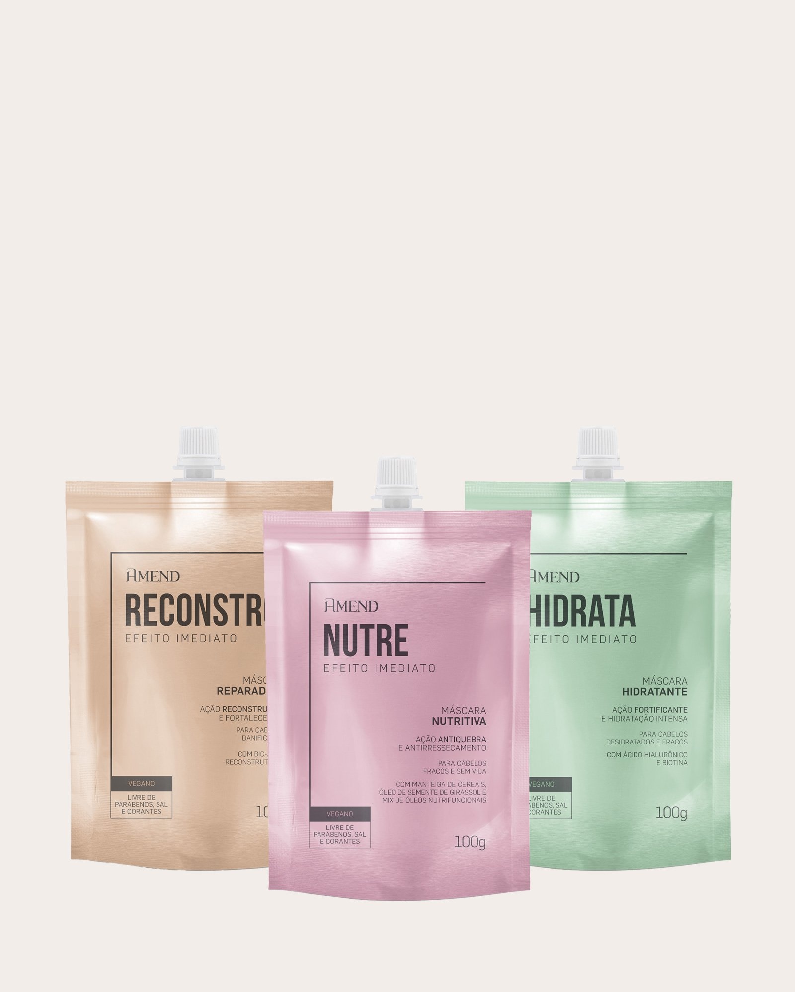 Kit máscara capilar 3 itens hidratação nutrição reconstrução 100ml cada | Amend