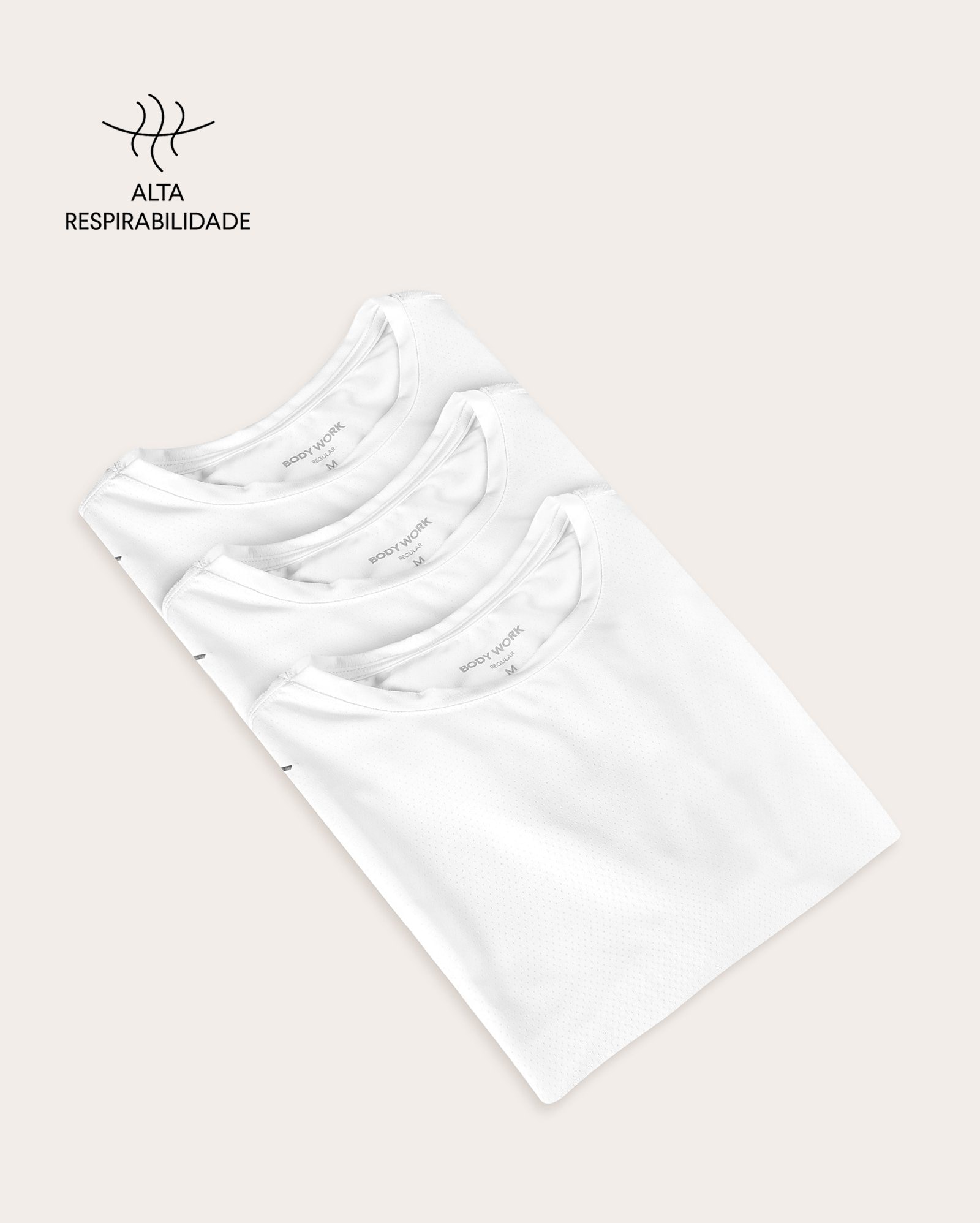 Kit camiseta esportiva masculina 3 peças Ultra Air refletiva - branca | Body Work