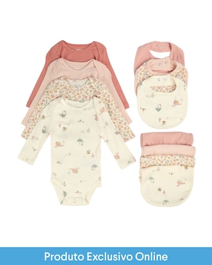 Enxoval bebê body 4 peças + babador 3 peças + paninho de ombro 4 peças + caixa de presente M - multicor | Carter's