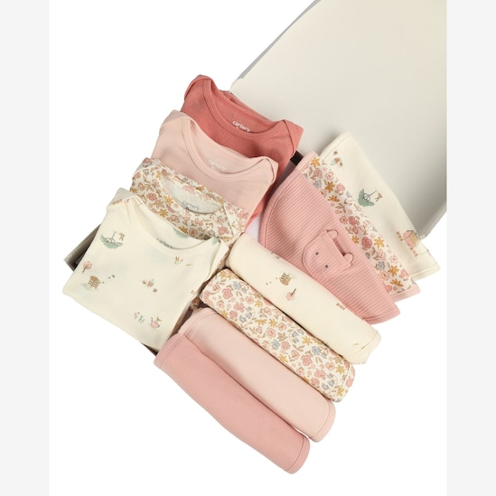 Enxoval bebê body 4 peças + babador 3 peças + paninho de ombro 4 peças + caixa de presente M - multicor | Carter's