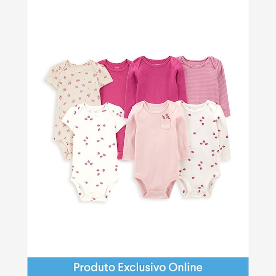 Enxoval bebê body 7 peças mangas curtas e longas - multicor | Carter's