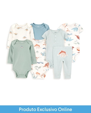 Enxoval bebê body 4 peças + conjunto longo 3 peças dino - multicor | Carter's