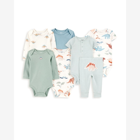 Enxoval bebê body 4 peças + conjunto longo 3 peças dino - multicor | Carter's