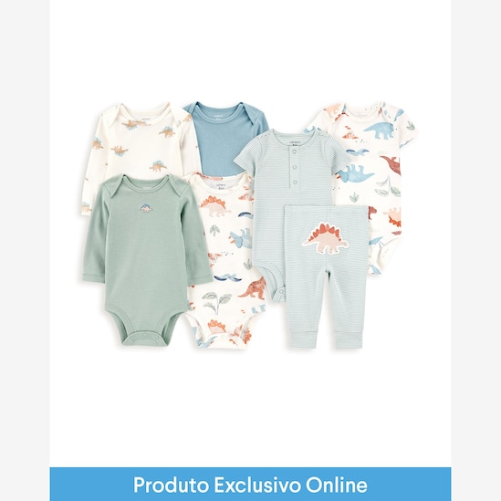 Enxoval bebê body 4 peças + conjunto longo 3 peças dino - multicor | Carter's