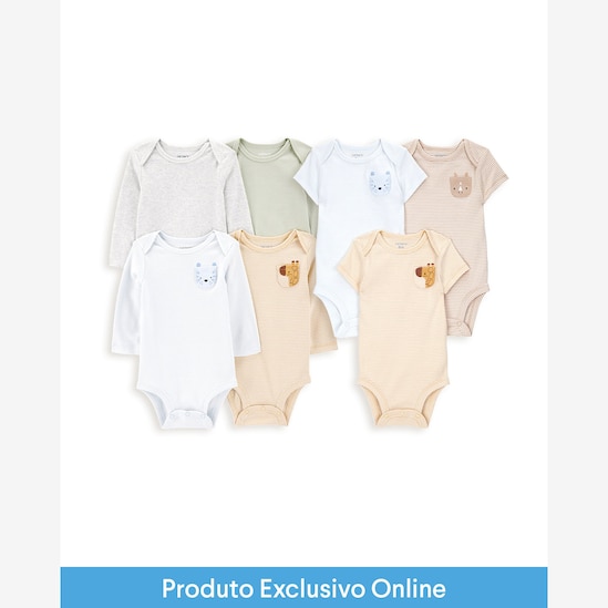 Enxoval bebê body 7 peças mangas curtas e longas bichinhos - multicor | Carter's