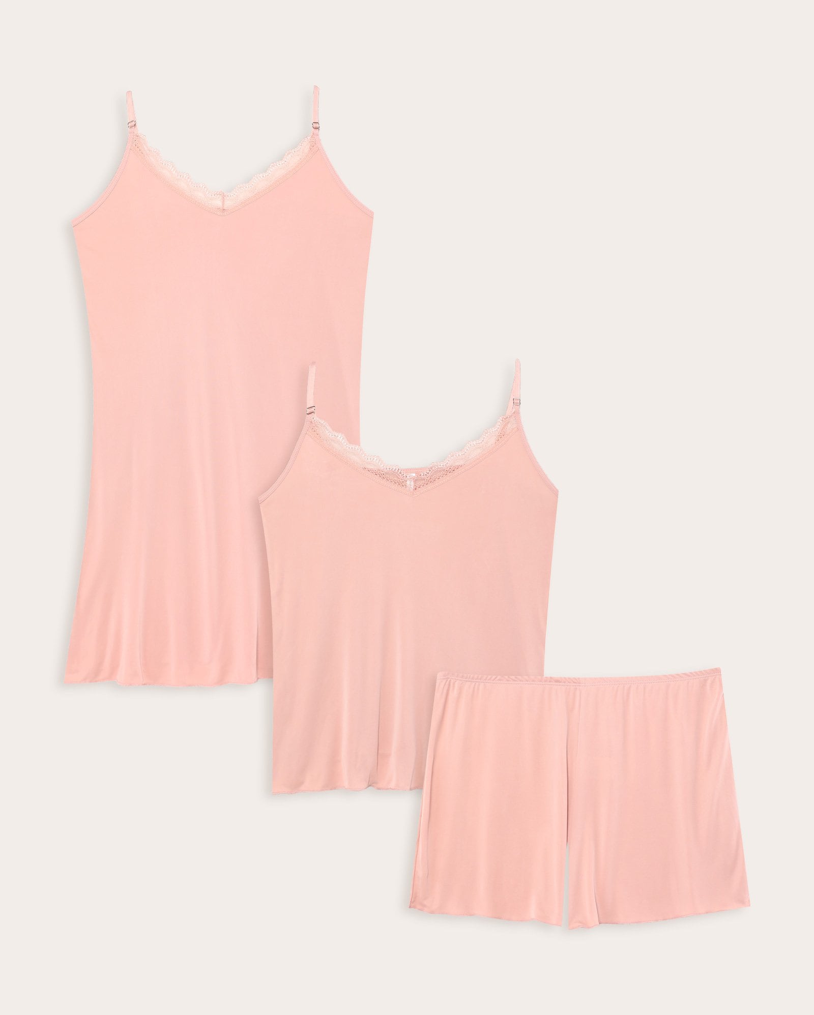 Kit short doll + camisola liganete em poliamida com renda - rosa