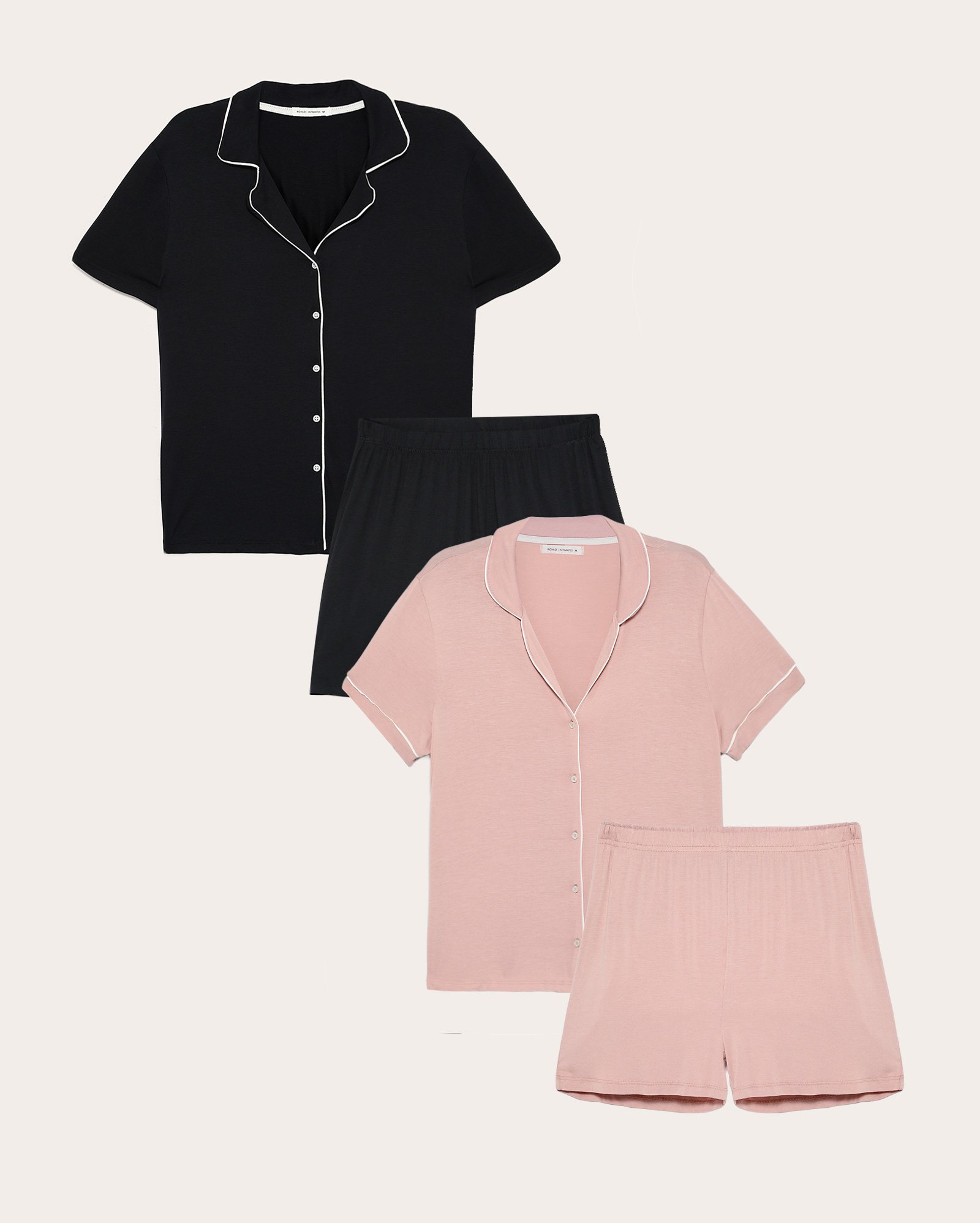 Kit pijama curto feminino 4 peças americano com viés - multicor