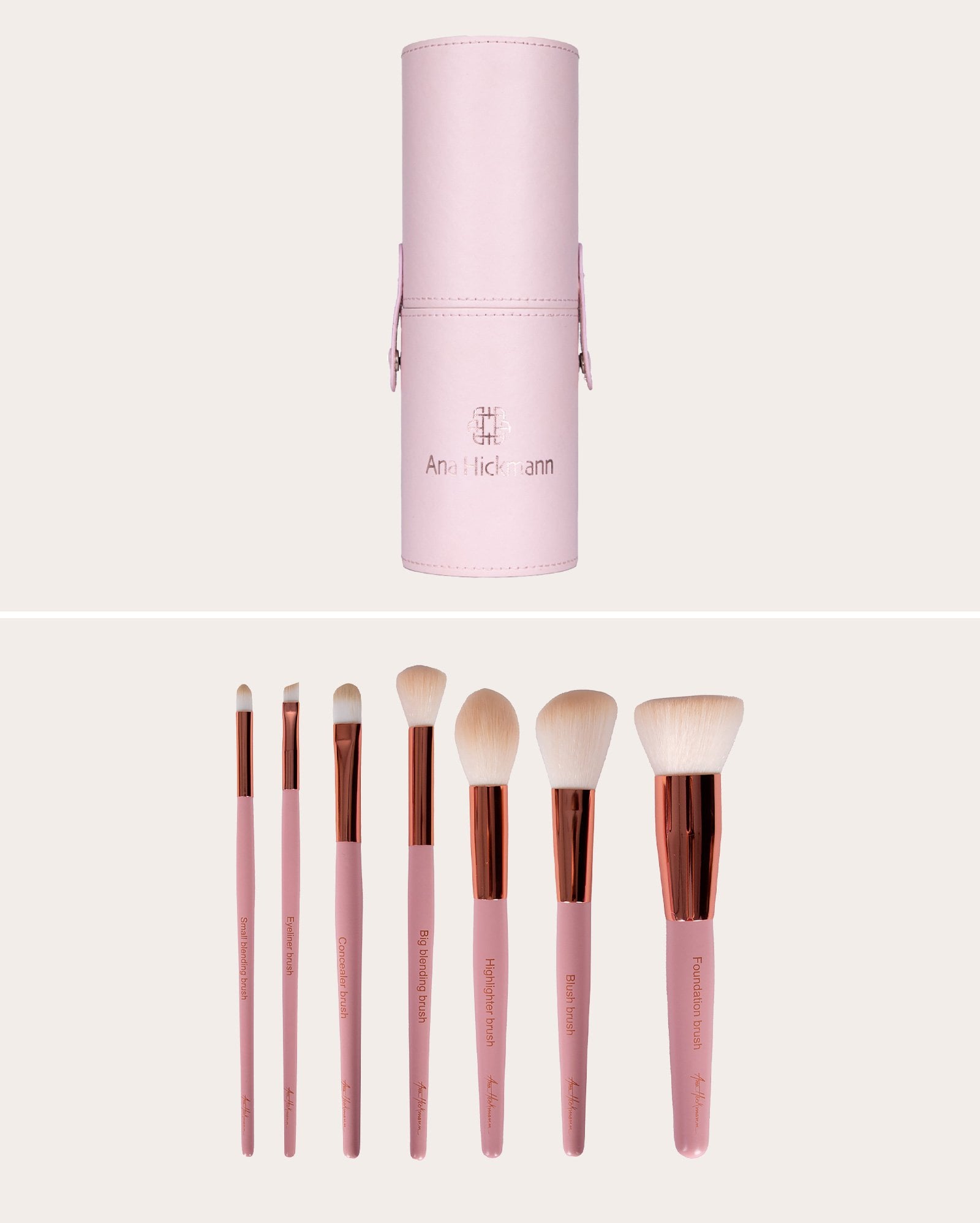 Kit estojo para pincéis Brush Case + pincel para olhos e rosto 7 peças RoseSelection - rosa | Ana Hickmann