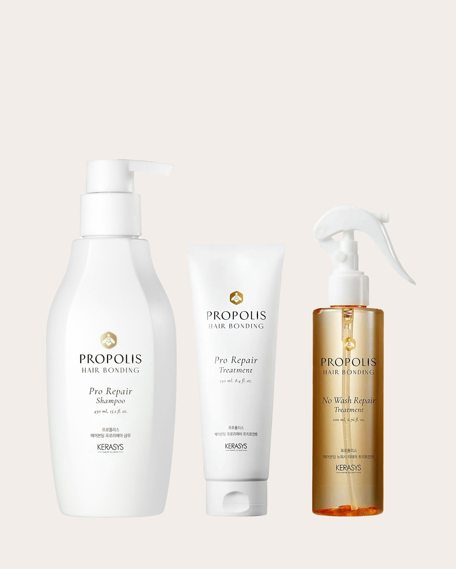 Kit shampoo 450ml + leave-in 200ml + máscara capilar Propolis Hair Bonding Pro Repair 250ml | Kerasys