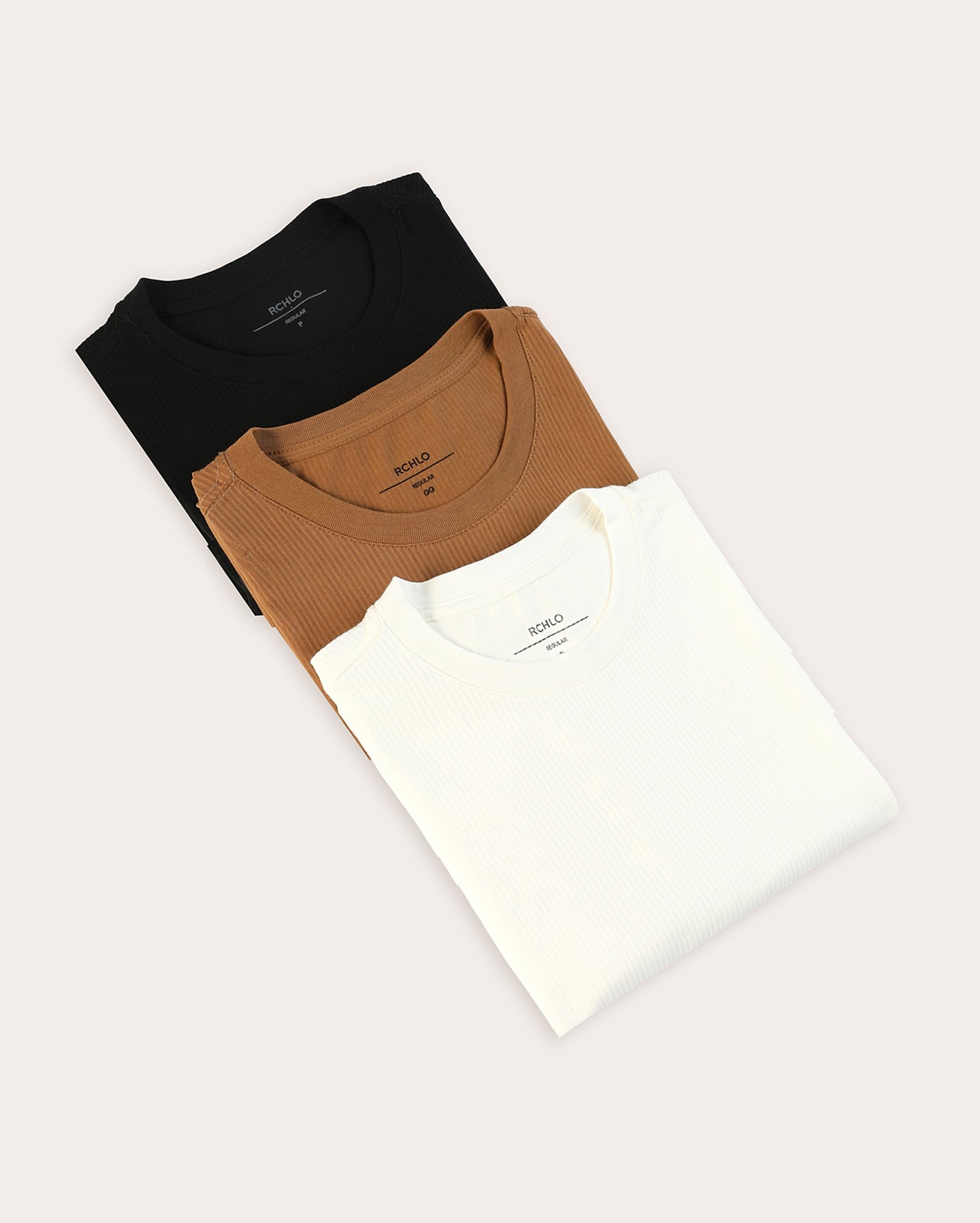 Kit camiseta masculina 3 peças regular canelada - multicor