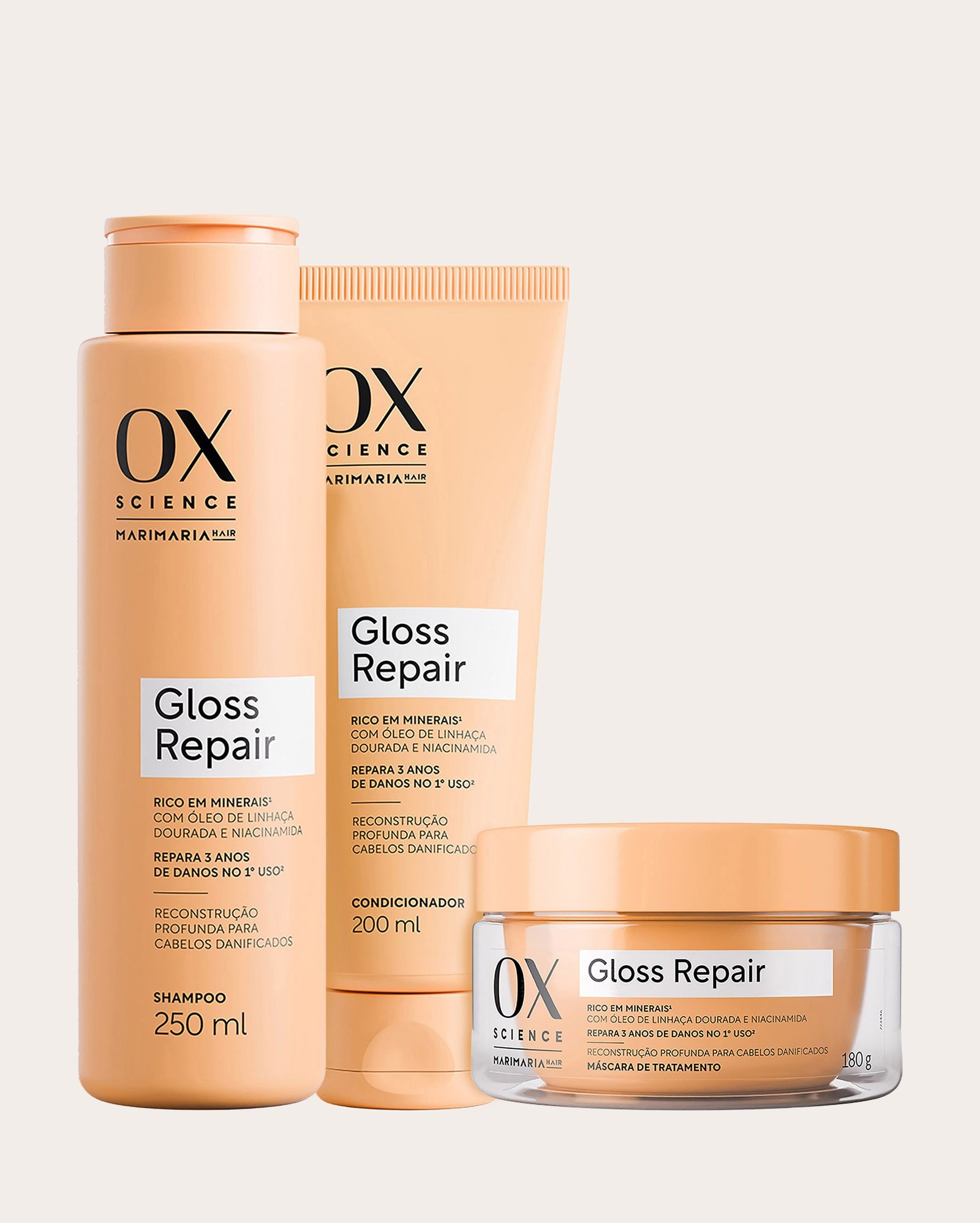 Kit shampoo 200ml + condicionador 200ml + máscara Mari Maria Gloss Repair 80g | OX